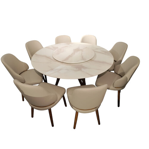 MT-3986-1 RD150CM MARBLE D/TABLE+80CM ROTATE+ MT-703 DINING CHAIR  (1+8)