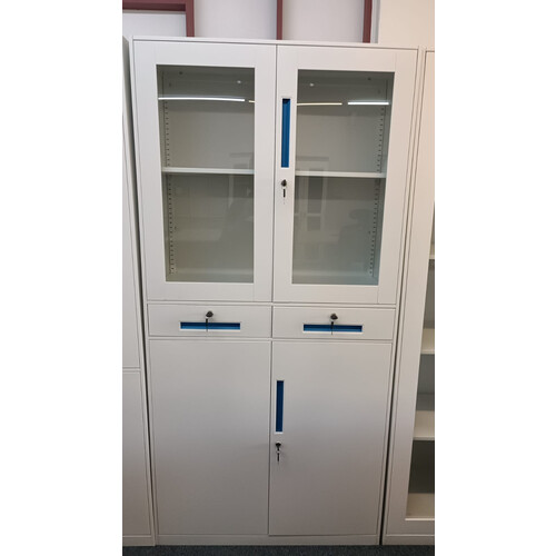 WLS-09-12 2 GLASS DOOR+2 METAL DOOR + 2 DRAWER METAL FILE CABINET 1850X900X400MM